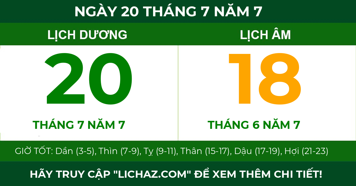 lịch âm ngày 20 tháng 7 năm 7
