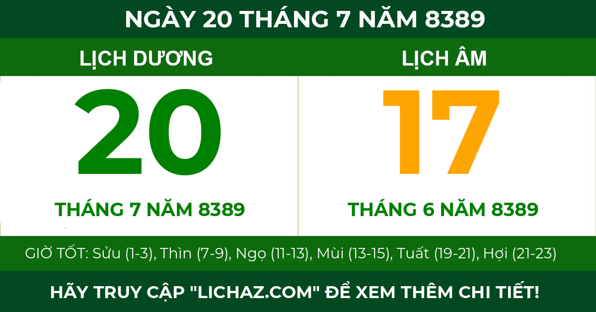 lịch âm ngày 20 tháng 7 năm 8389
