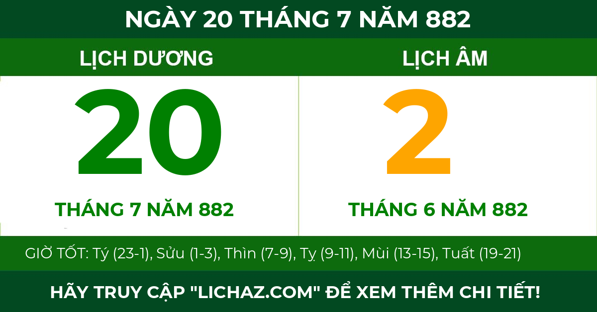 lịch âm ngày 20 tháng 7 năm 882