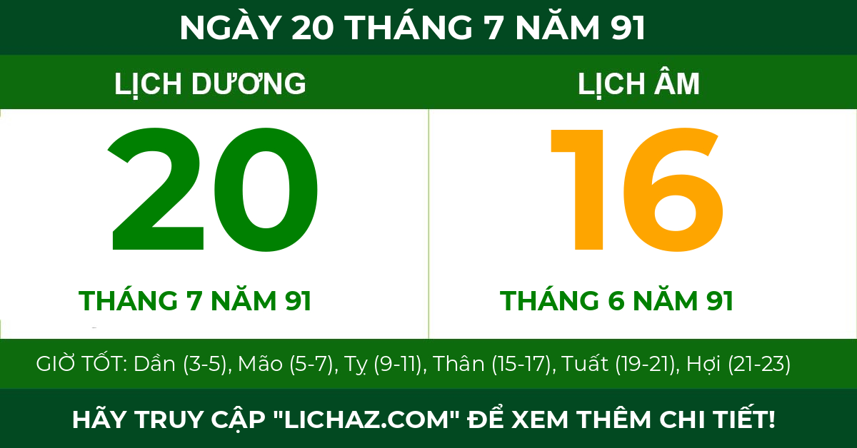 lịch âm ngày 20 tháng 7 năm 91