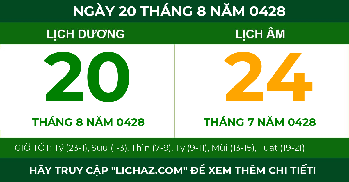 lịch âm ngày 20 tháng 8 năm 0428