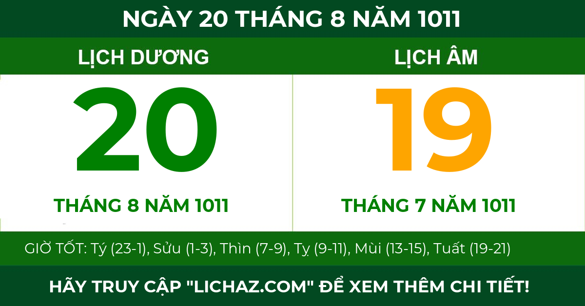 lịch âm ngày 20 tháng 8 năm 1011