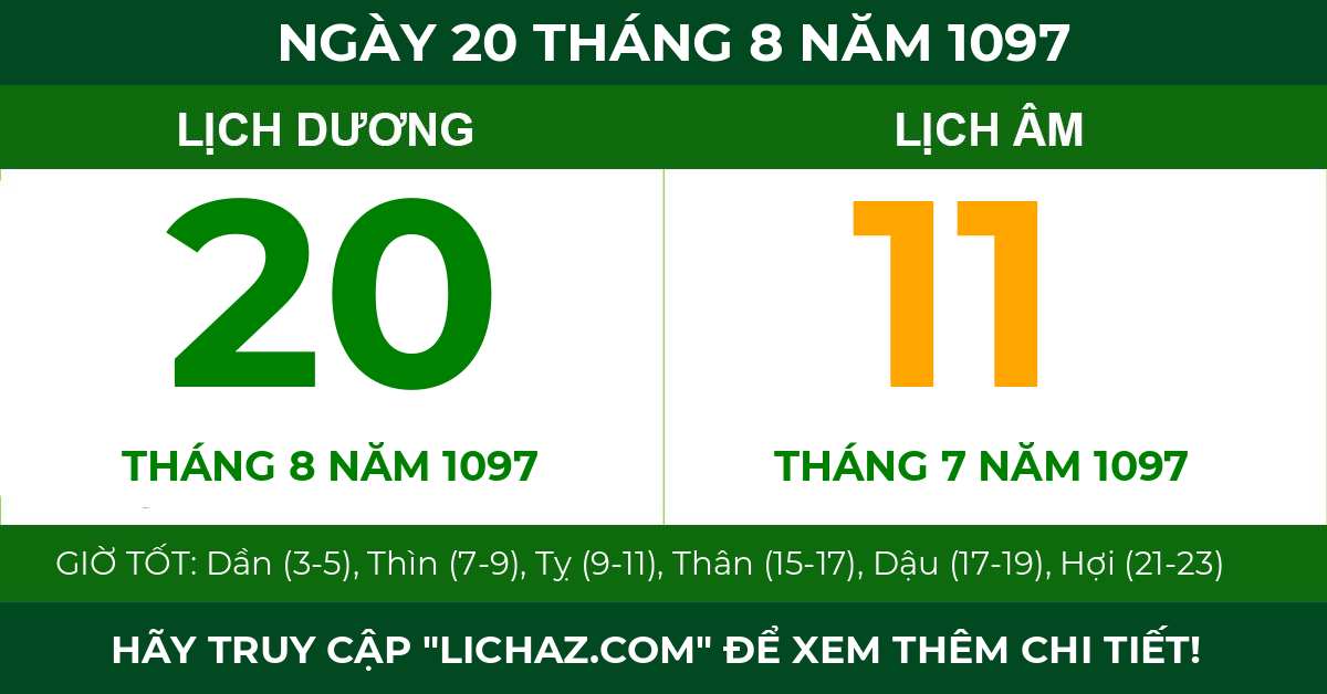 lịch âm ngày 20 tháng 8 năm 1097