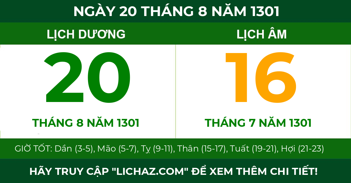 lịch âm ngày 20 tháng 8 năm 1301