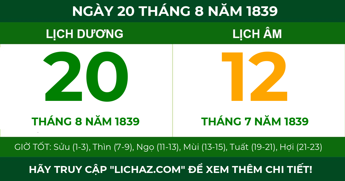 lịch âm ngày 20 tháng 8 năm 1839