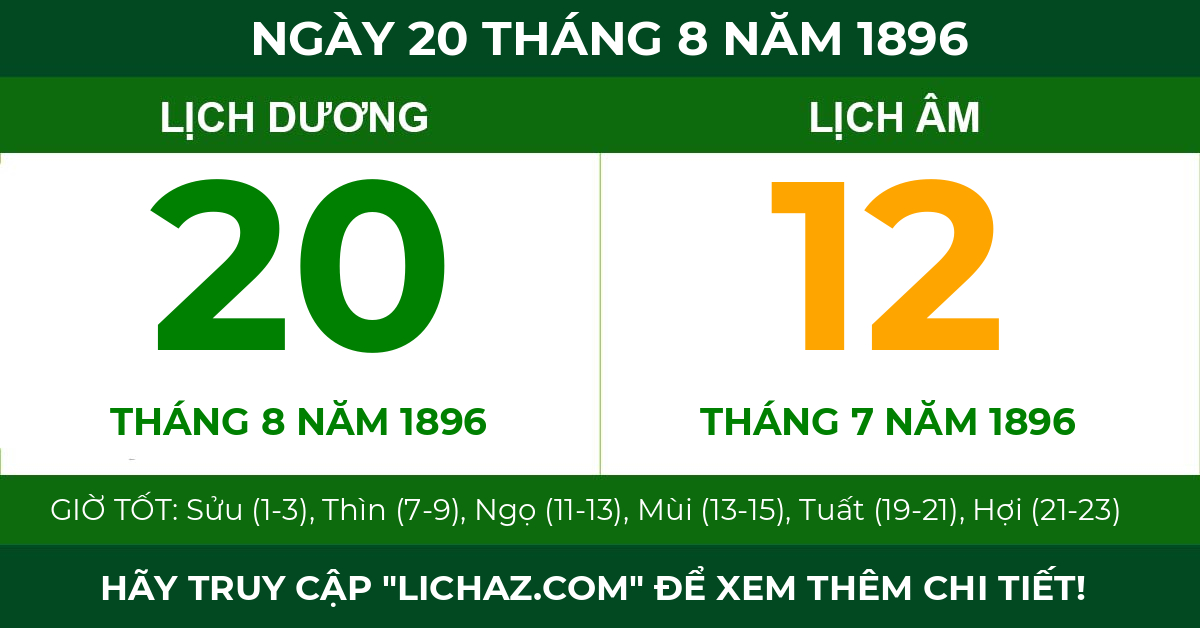 lịch âm ngày 20 tháng 8 năm 1896