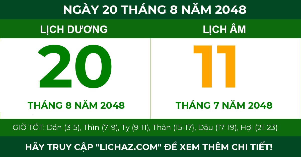 lịch âm ngày 20 tháng 8 năm 2048