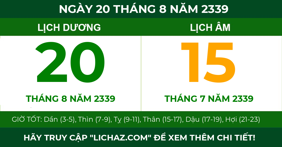 lịch âm ngày 20 tháng 8 năm 2339