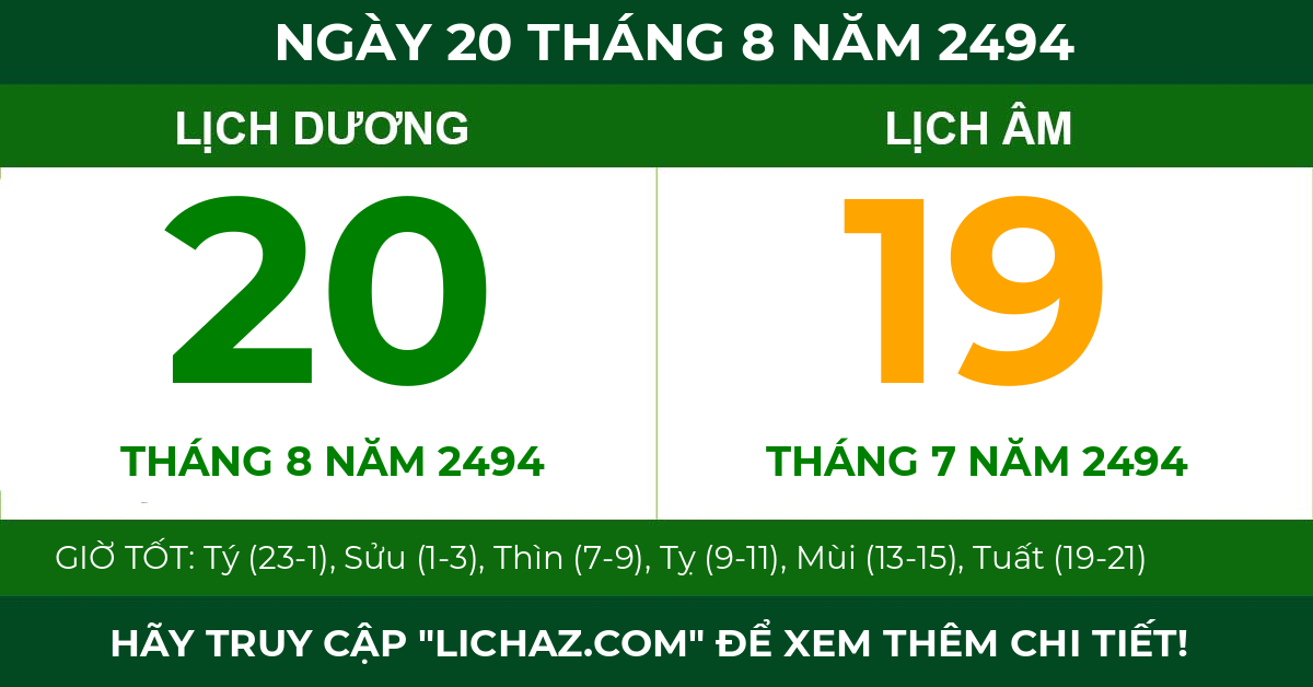 lịch âm ngày 20 tháng 8 năm 2494
