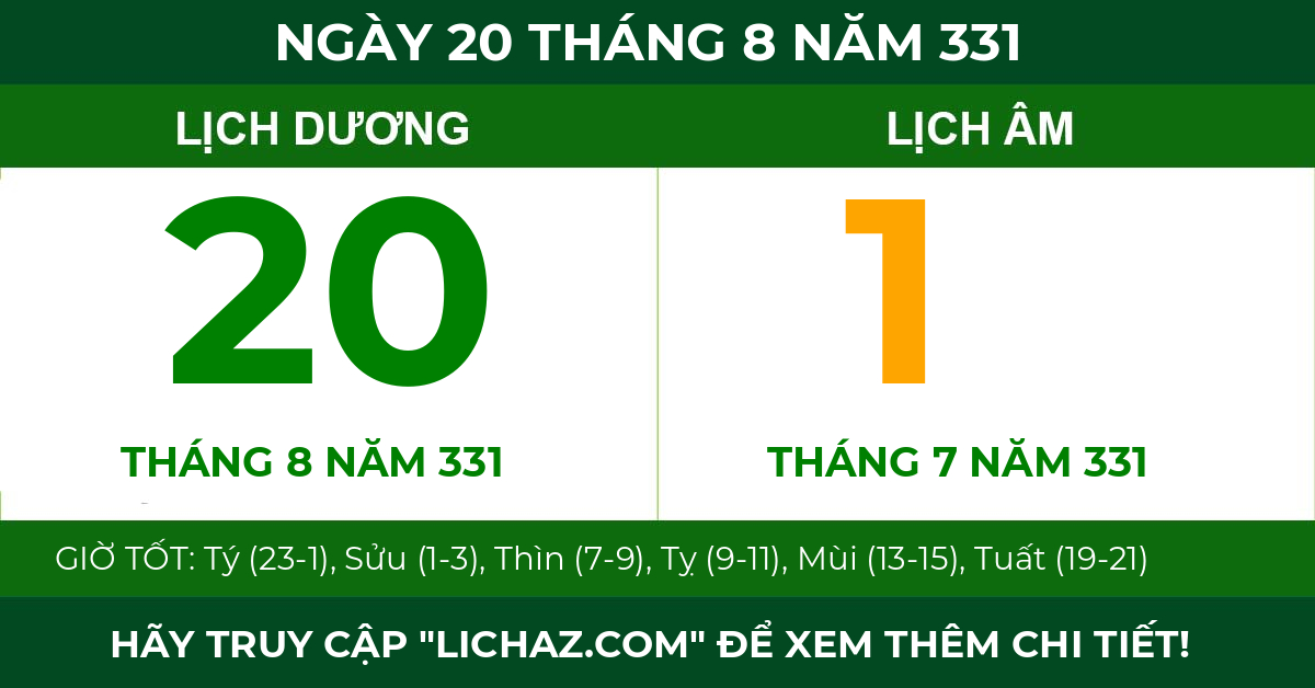 lịch âm ngày 20 tháng 8 năm 331