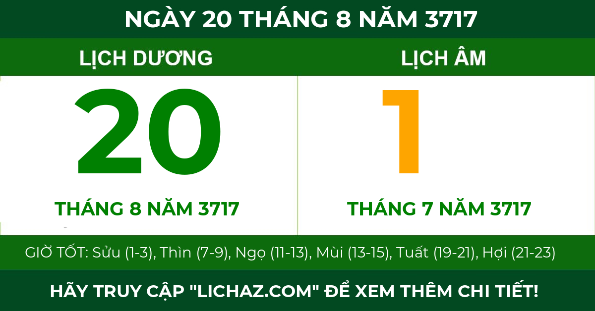 lịch âm ngày 20 tháng 8 năm 3717