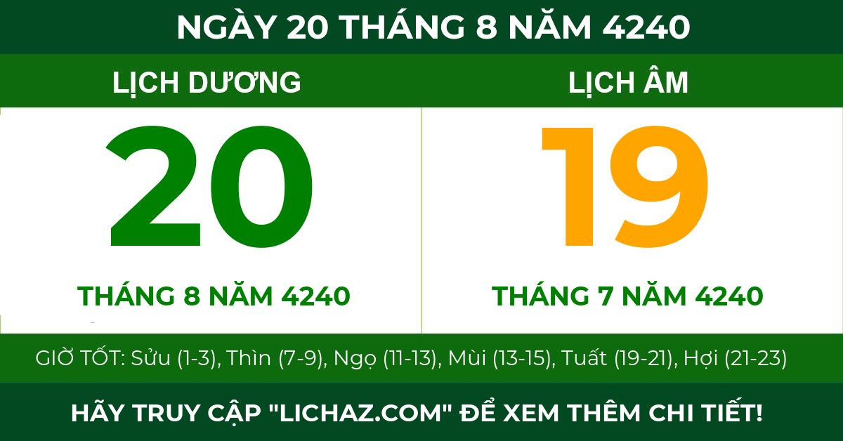 lịch âm ngày 20 tháng 8 năm 4240