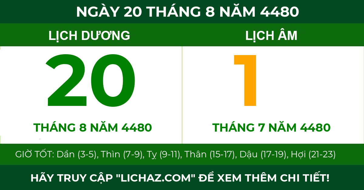 lịch âm ngày 20 tháng 8 năm 4480