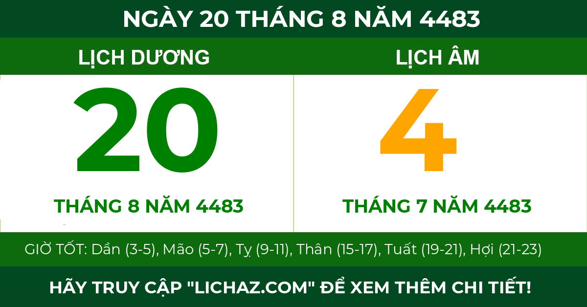 lịch âm ngày 20 tháng 8 năm 4483