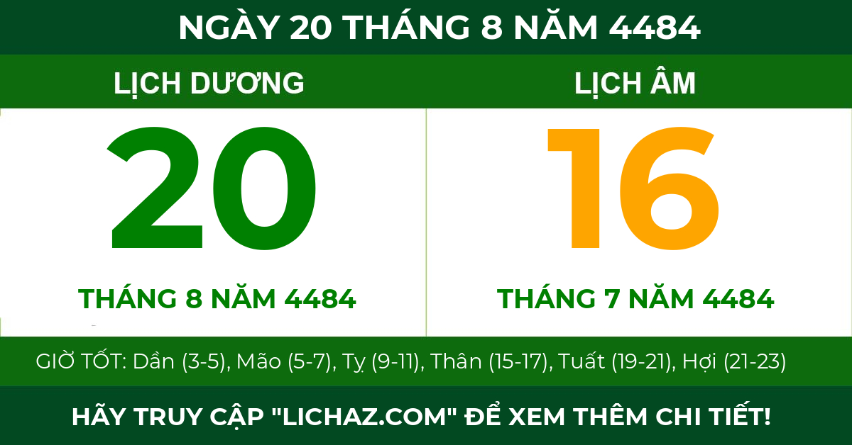 lịch âm ngày 20 tháng 8 năm 4484