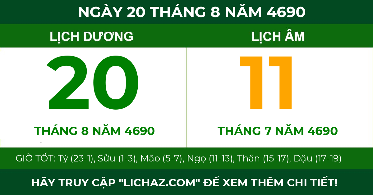 lịch âm ngày 20 tháng 8 năm 4690