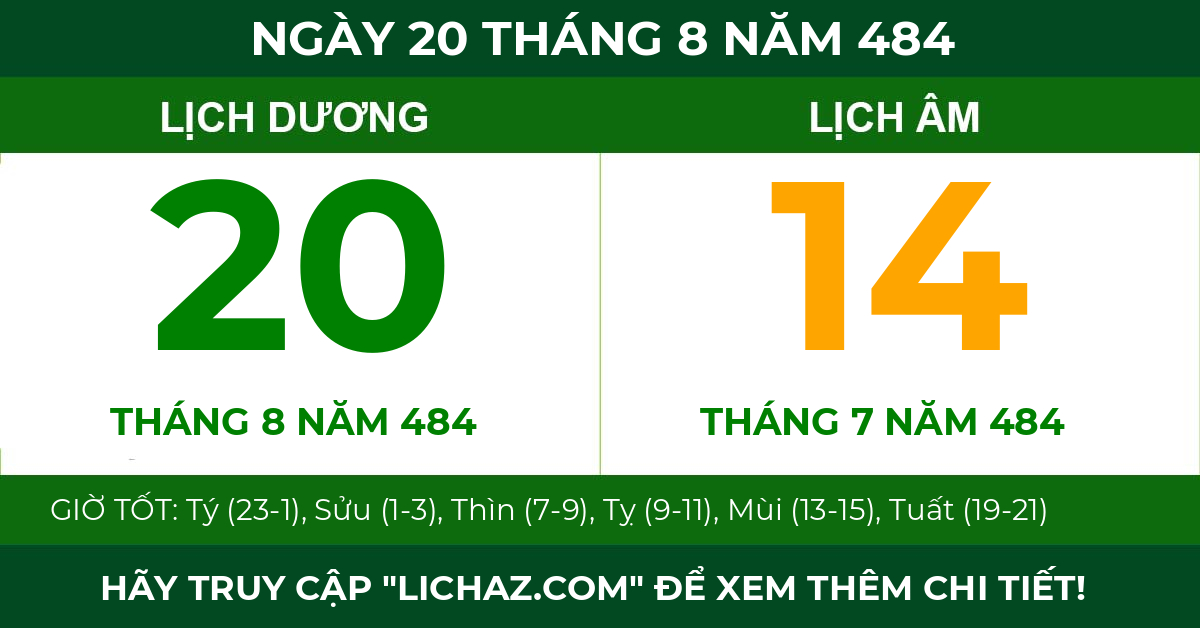 lịch âm ngày 20 tháng 8 năm 484
