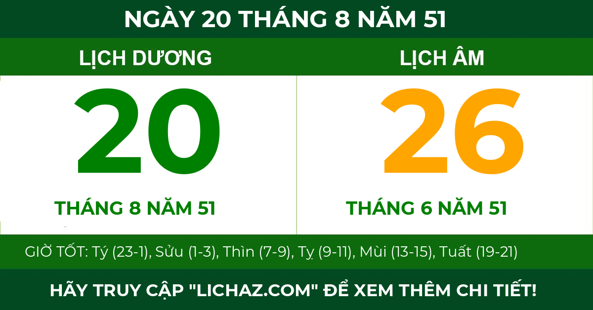 lịch âm ngày 20 tháng 8 năm 51