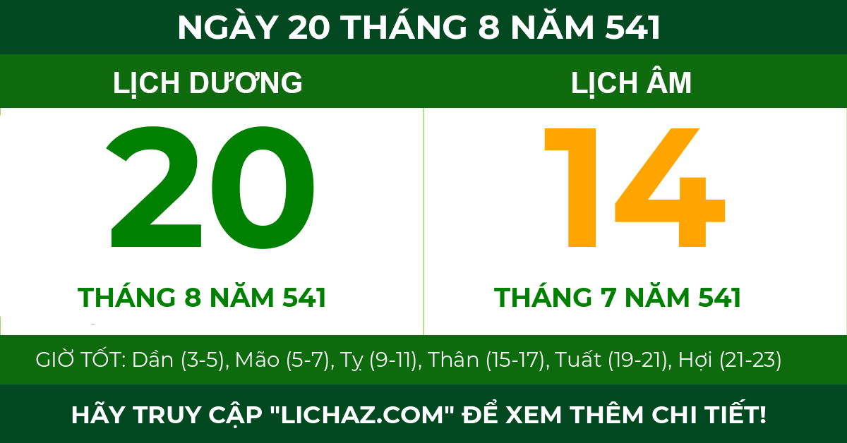 lịch âm ngày 20 tháng 8 năm 541