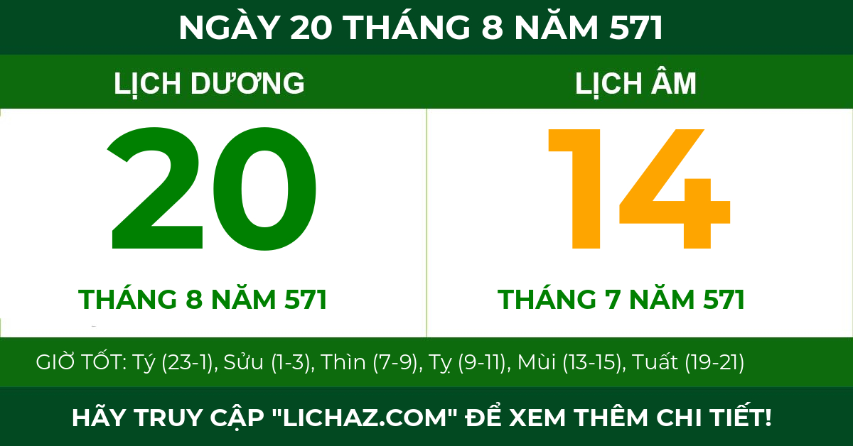 lịch âm ngày 20 tháng 8 năm 571