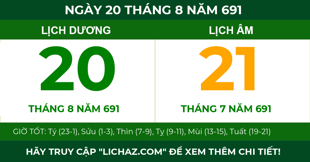 lịch âm ngày 20 tháng 8 năm 691
