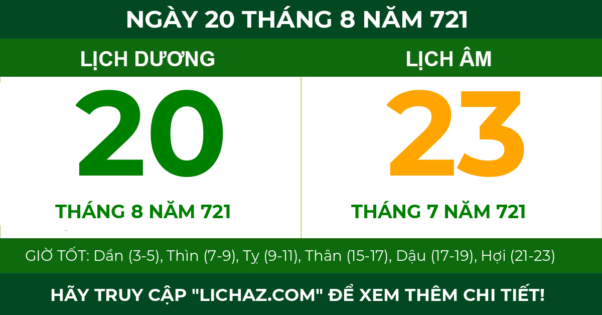 lịch âm ngày 20 tháng 8 năm 721