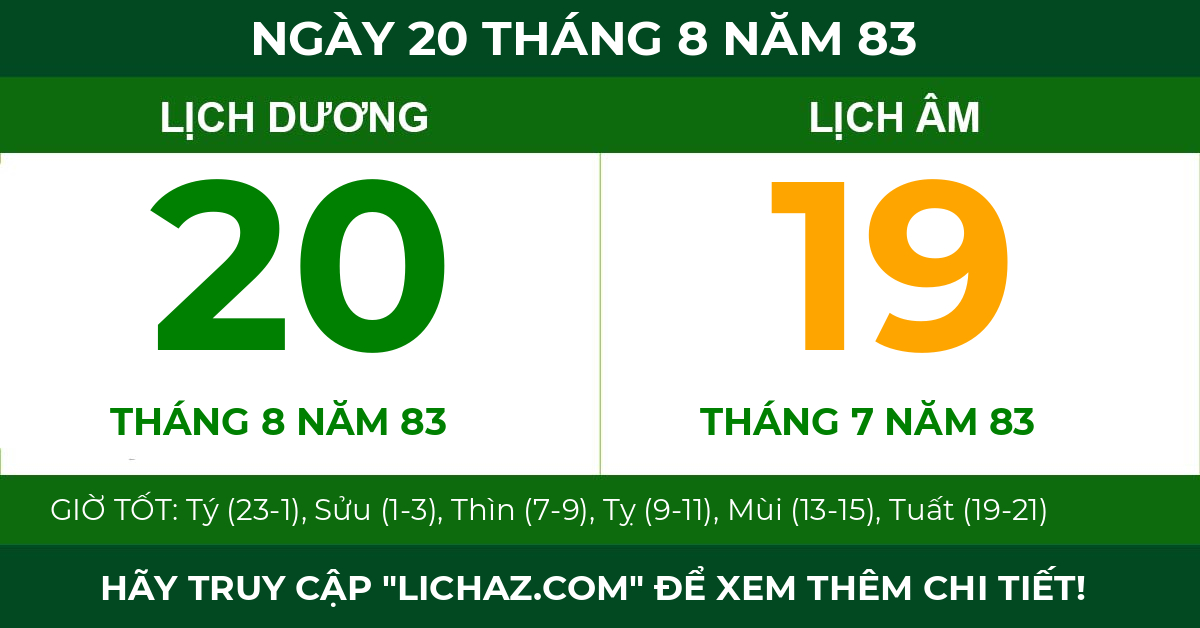 lịch âm ngày 20 tháng 8 năm 83