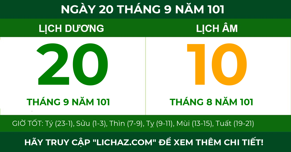 lịch âm ngày 20 tháng 9 năm 101