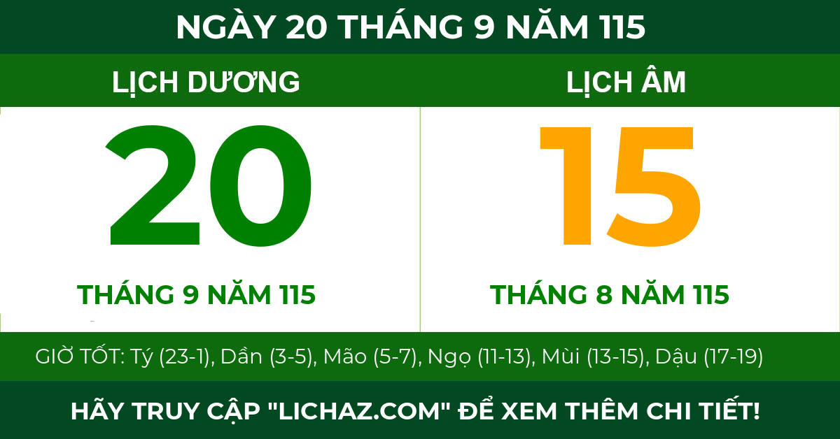 lịch âm ngày 20 tháng 9 năm 115