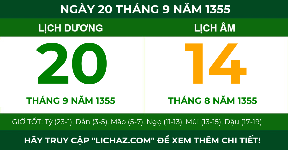 lịch âm ngày 20 tháng 9 năm 1355