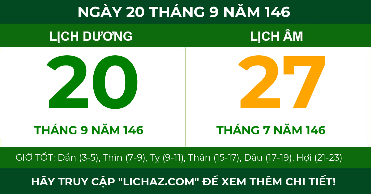 lịch âm ngày 20 tháng 9 năm 146