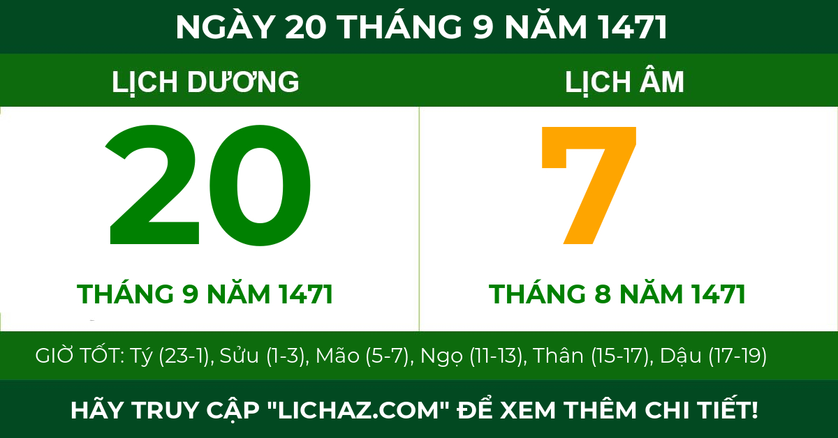 lịch âm ngày 20 tháng 9 năm 1471