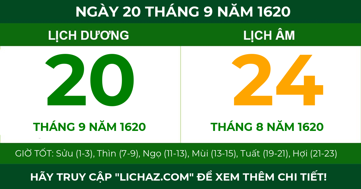 lịch âm ngày 20 tháng 9 năm 1620