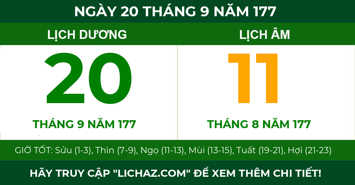 lịch âm ngày 20 tháng 9 năm 177