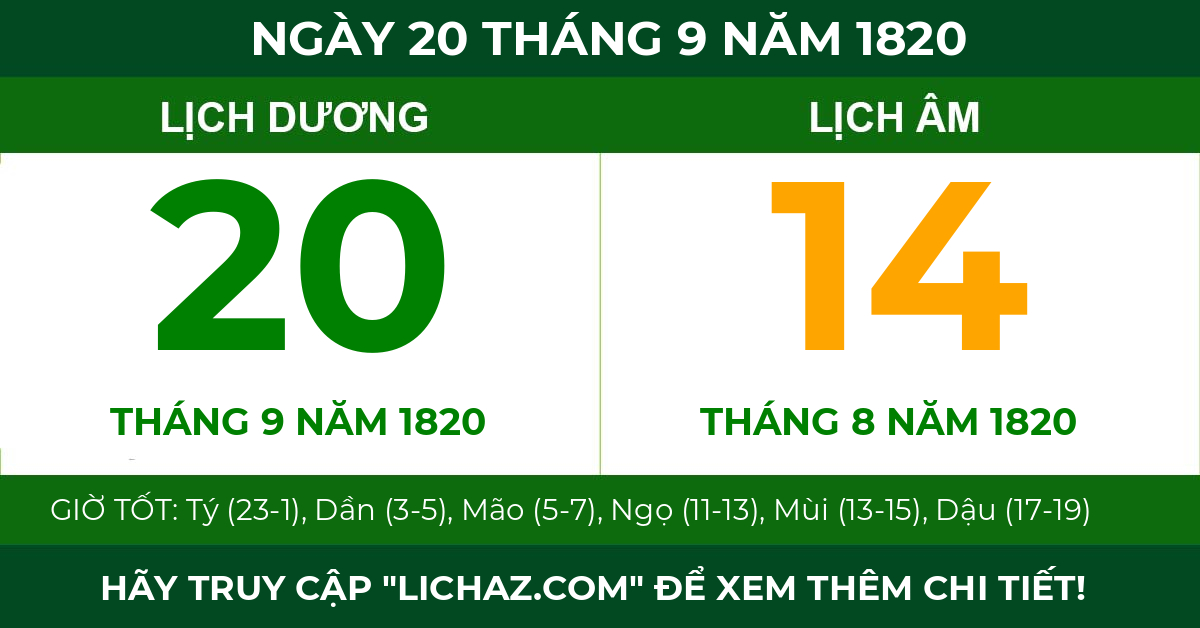 lịch âm ngày 20 tháng 9 năm 1820