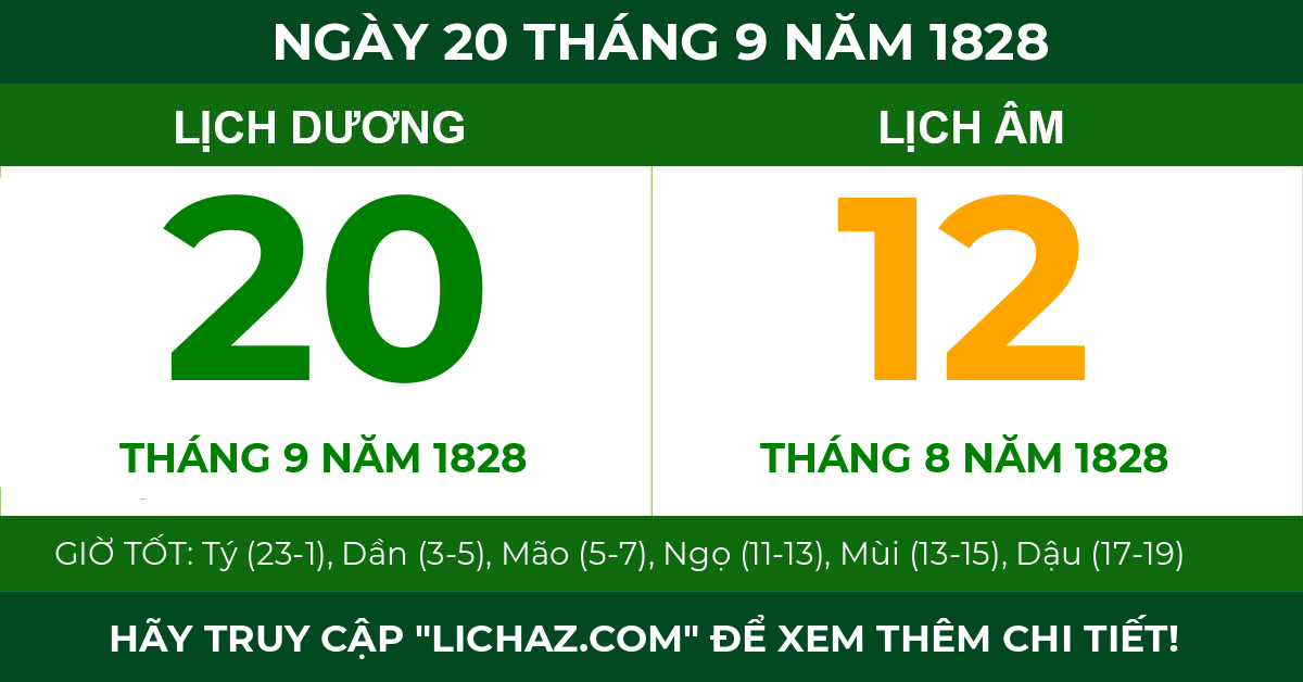 lịch âm ngày 20 tháng 9 năm 1828