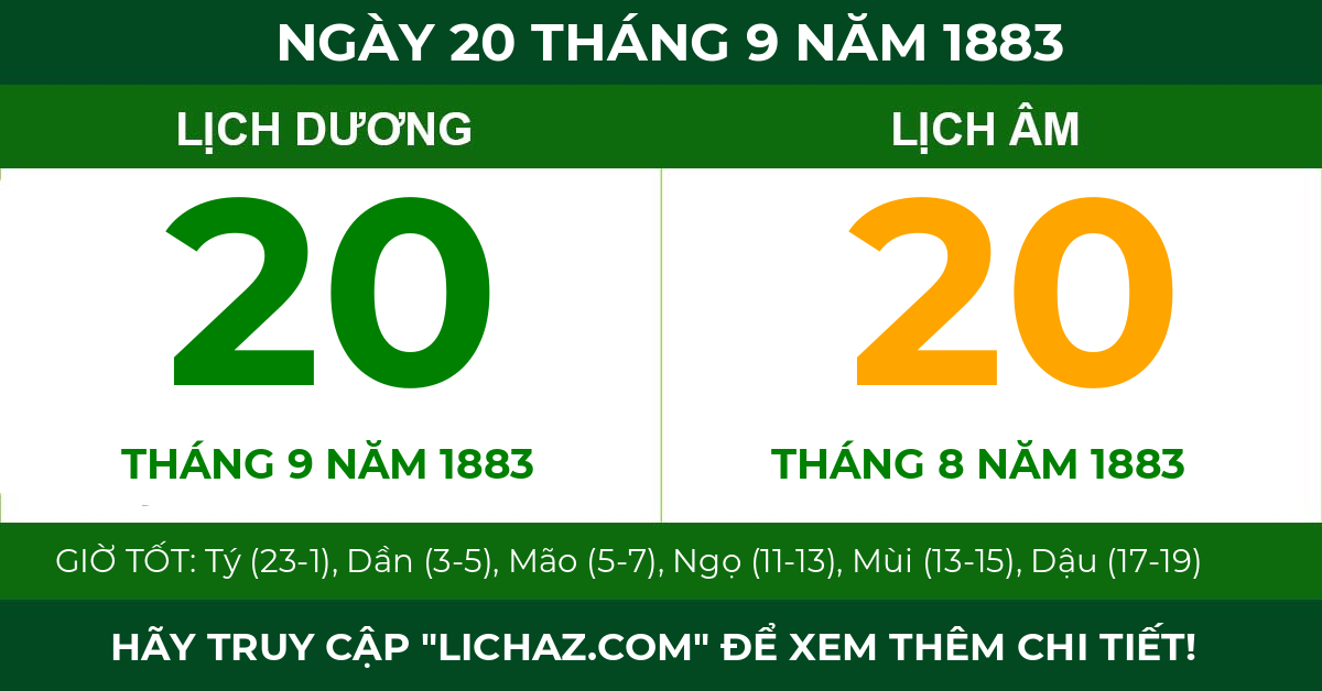 lịch âm ngày 20 tháng 9 năm 1883
