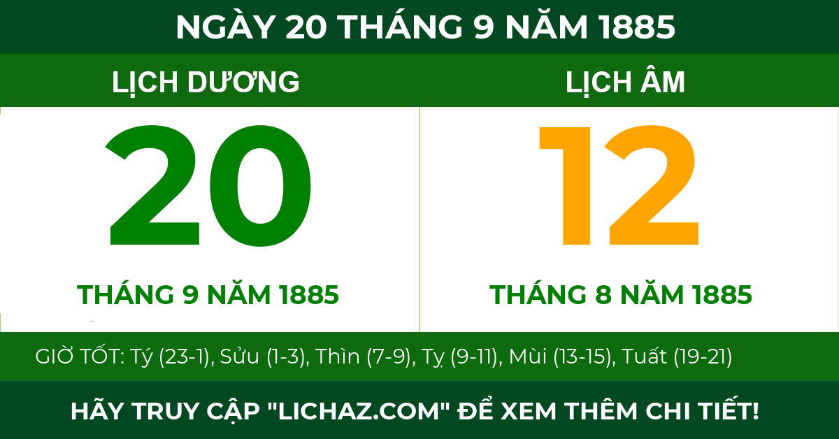 lịch âm ngày 20 tháng 9 năm 1885