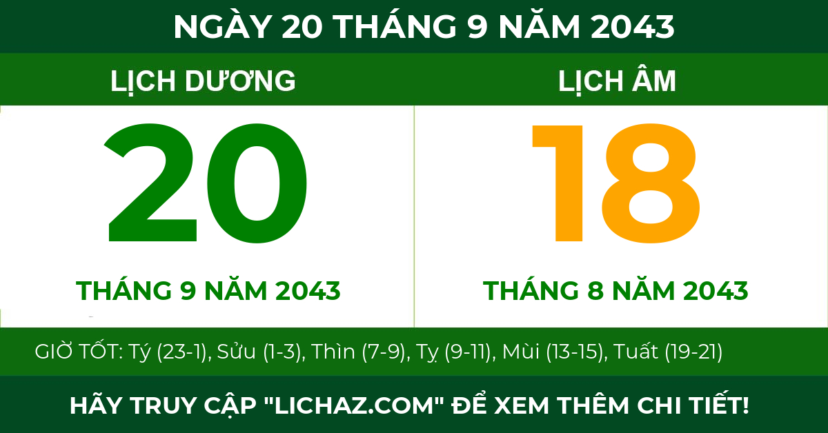 lịch âm ngày 20 tháng 9 năm 2043
