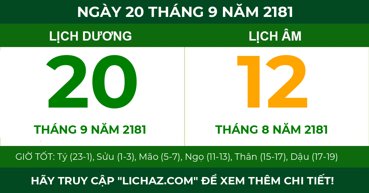 lịch âm ngày 20 tháng 9 năm 2181