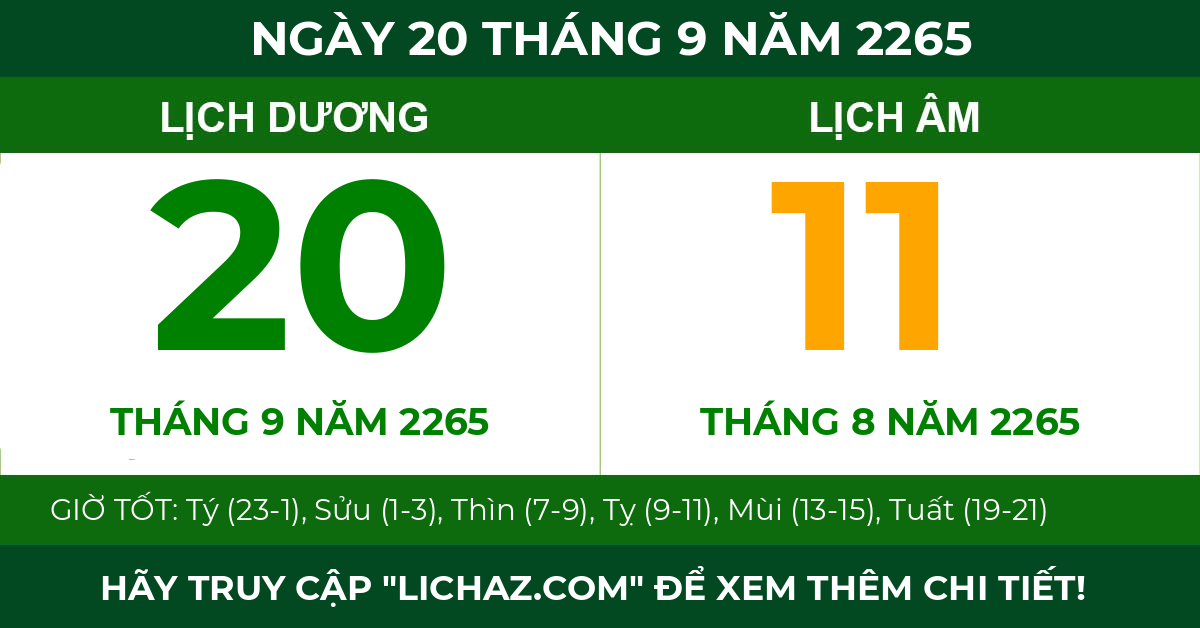 lịch âm ngày 20 tháng 9 năm 2265