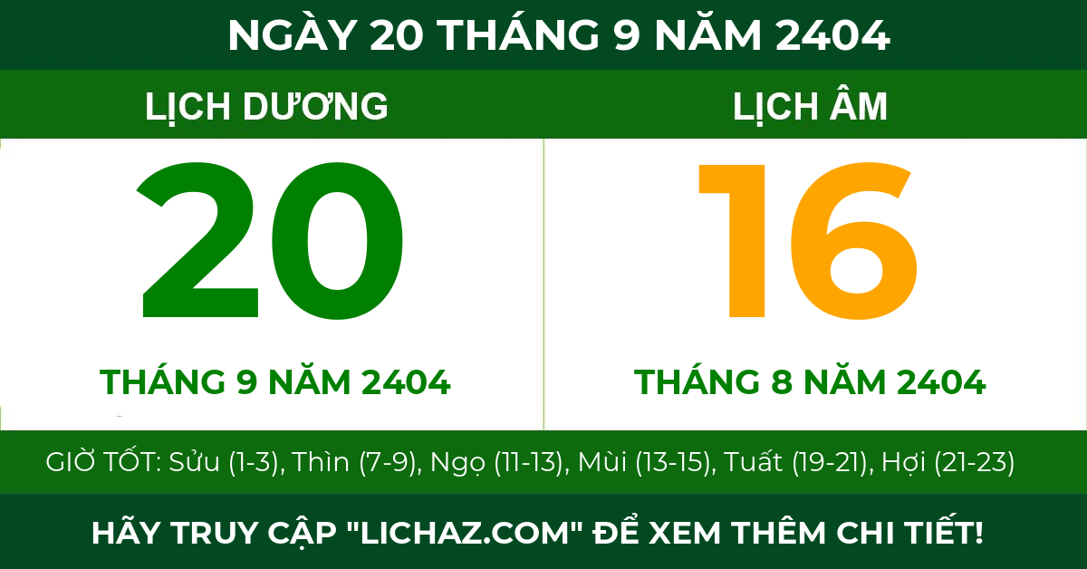 lịch âm ngày 20 tháng 9 năm 2404