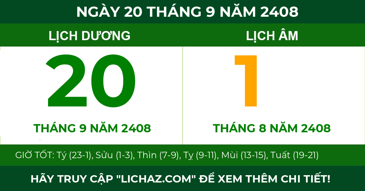 lịch âm ngày 20 tháng 9 năm 2408