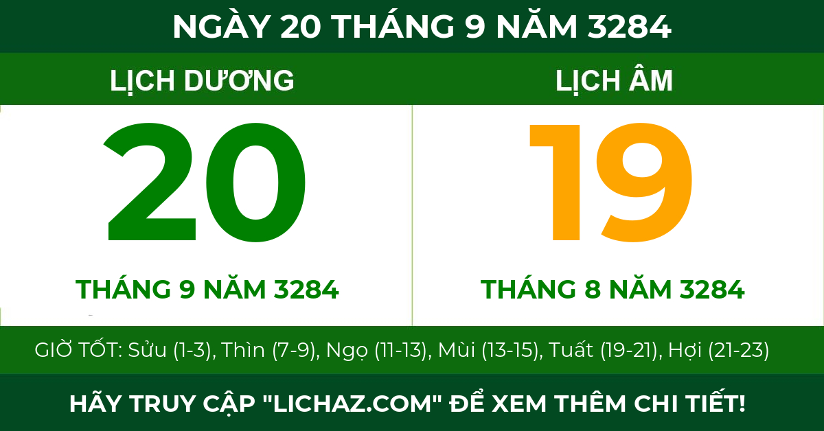lịch âm ngày 20 tháng 9 năm 3284