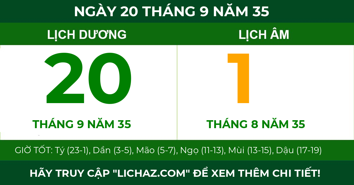 lịch âm ngày 20 tháng 9 năm 35