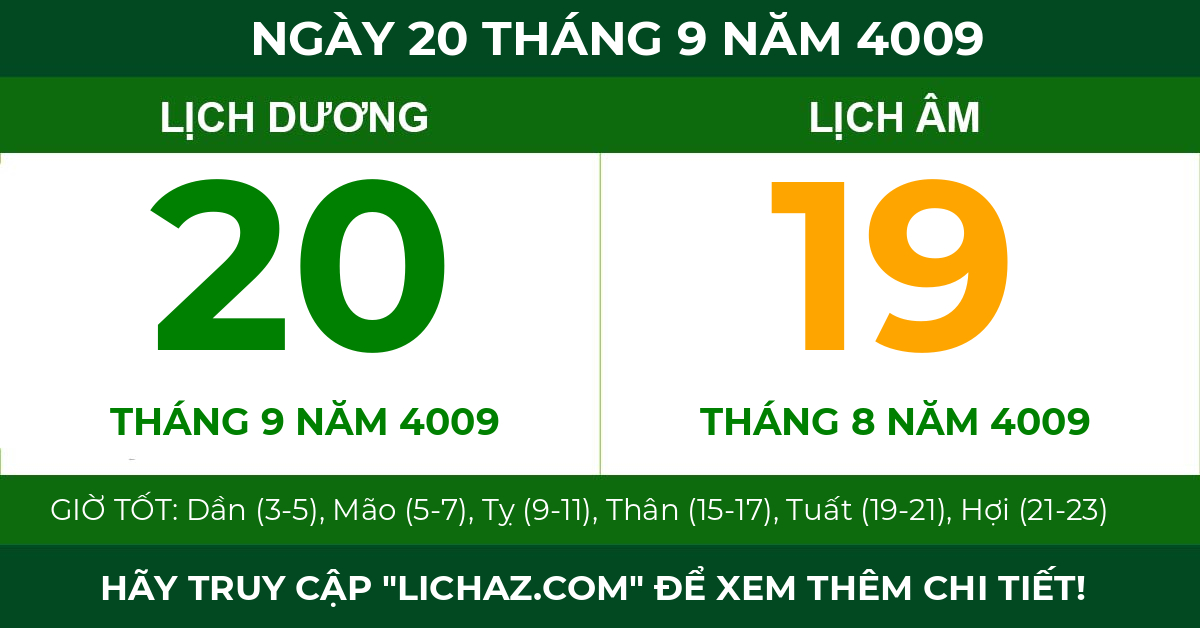 lịch âm ngày 20 tháng 9 năm 4009