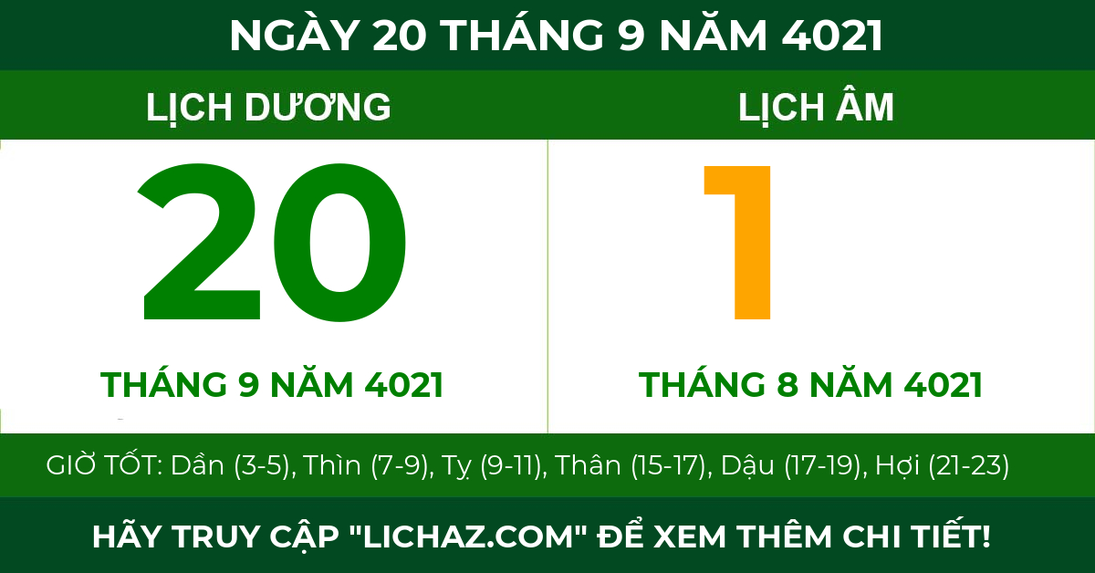 lịch âm ngày 20 tháng 9 năm 4021