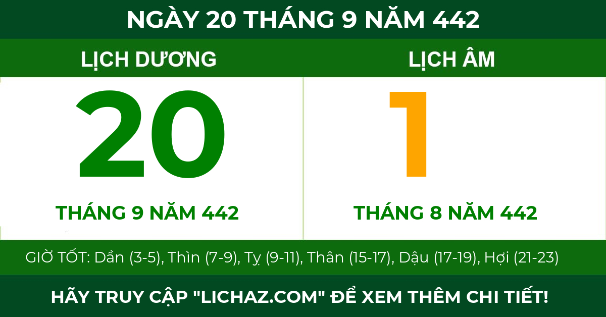 lịch âm ngày 20 tháng 9 năm 442