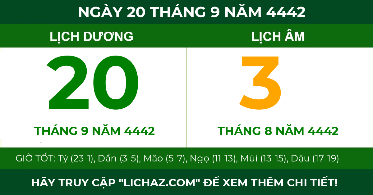 lịch âm ngày 20 tháng 9 năm 4442