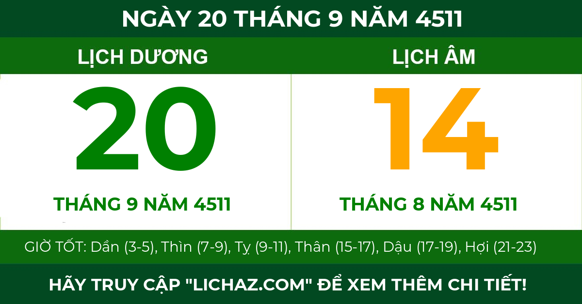 lịch âm ngày 20 tháng 9 năm 4511